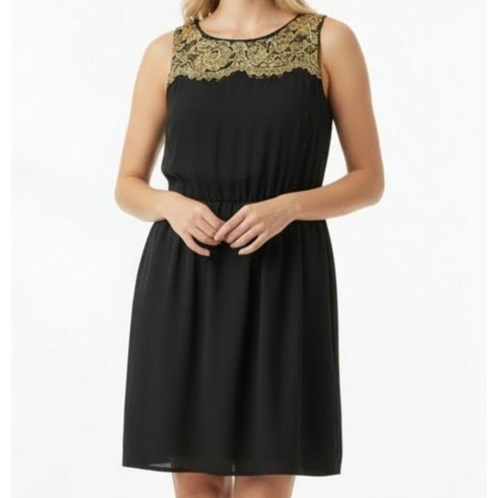 Ann Taylor Loft NEW Cocktail Dress 10 Petite Gold Lace Sleeveless Party